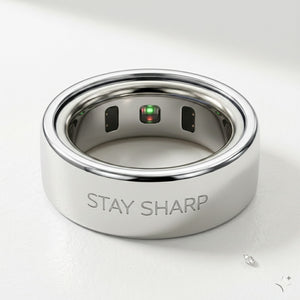 STAY SHARP laser engraved 14K White Gold Oura Ring cover