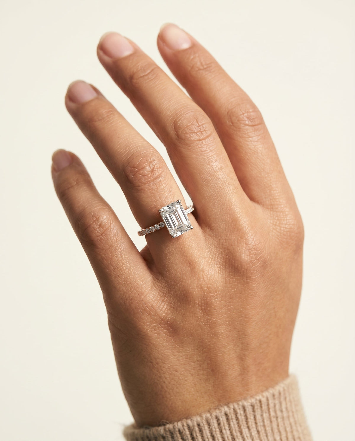 The Abbey engagement ring setting in 14K Rose Gold, select hidden halo pavé cut design | RockHer