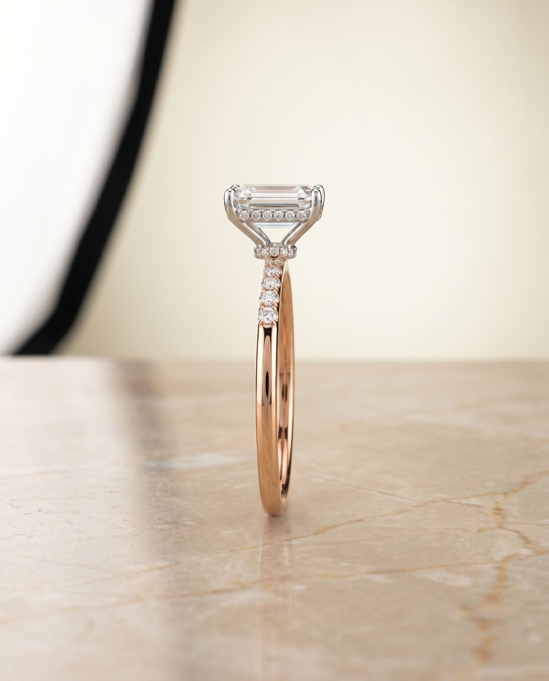 The Abbey setting for emerald diamonds, made to order in 14K Rose Gold | RockHer