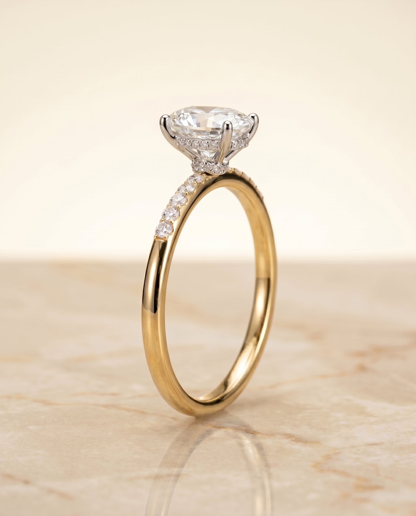 The Abbey Solitaire Engagement Ring Setting for Oval Diamonds in 18K Yellow Gold