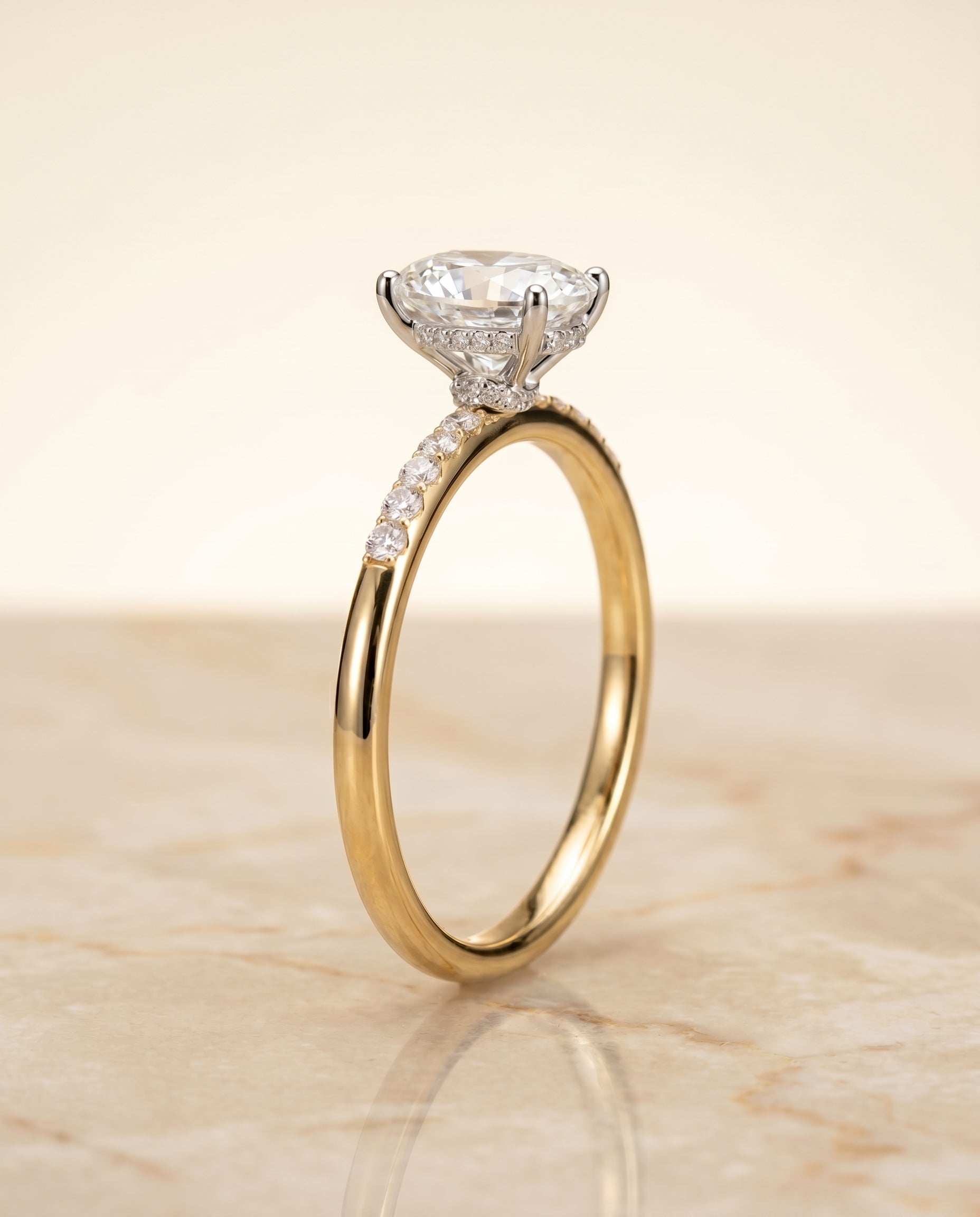 Abbey Select Hidden Halo Pavé Oval Lab Diamond Engagement Ring in 18K Yellow Gold, front view | RockHer