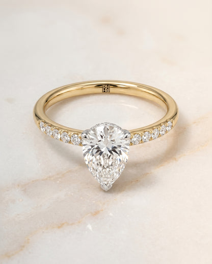 The Abbey Hidden Halo Pavé Princess Cut Engagement Ring Setting in 18K Yellow Gold
