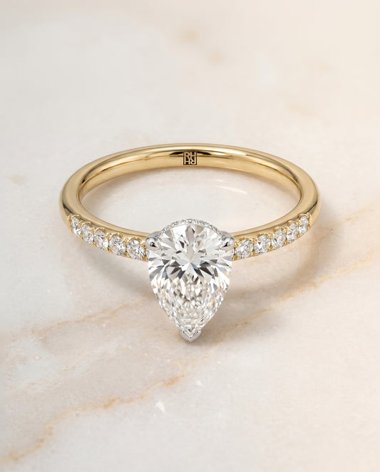 The Abbey Hidden Halo Engagement Ring Setting for Princess Diamonds in 18K Yellow Gold