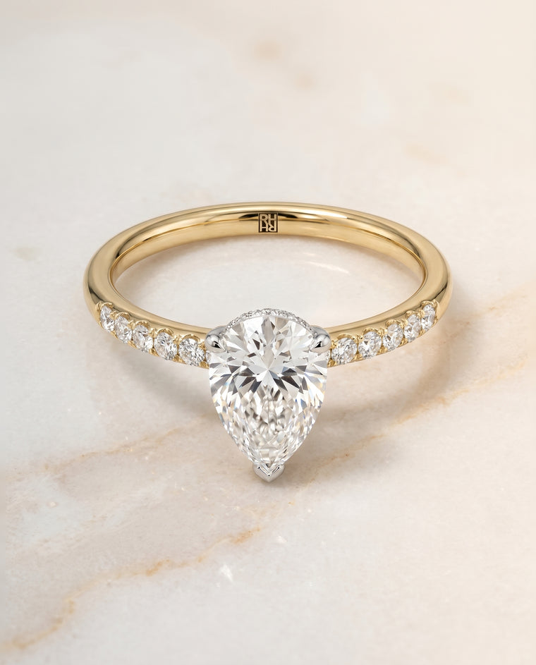 The Abbey Hidden Halo Pavé Princess Cut Engagement Ring Setting in 18K Yellow Gold