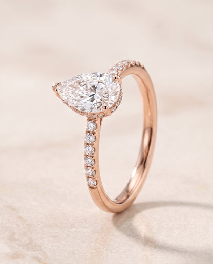 The Abbey Hidden Halo Pavé Princess Cut Engagement Ring Setting in 14K Rose Gold