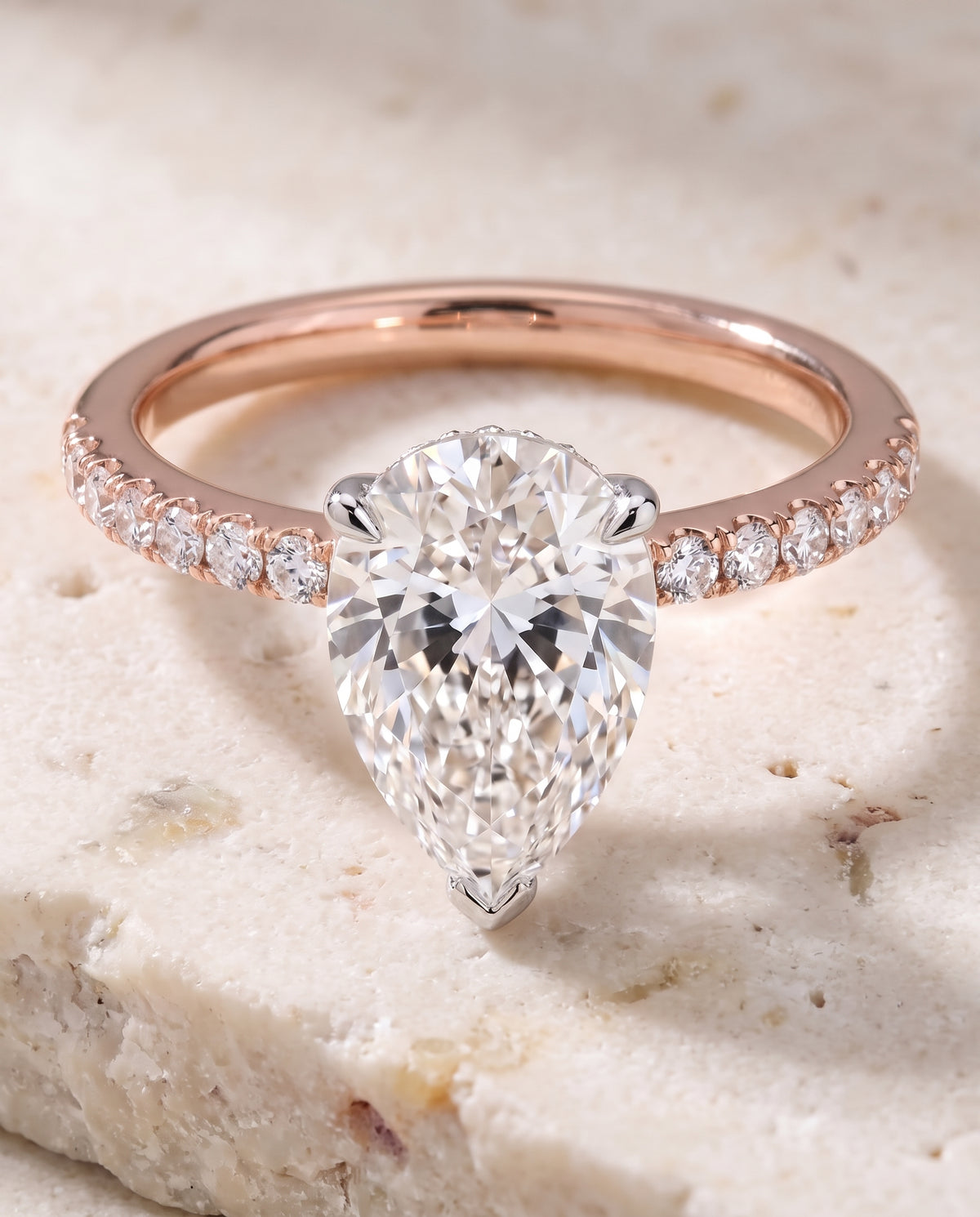 The Abbey Hidden Halo Pavé Princess Cut Engagement Ring Setting in 14K Rose Gold