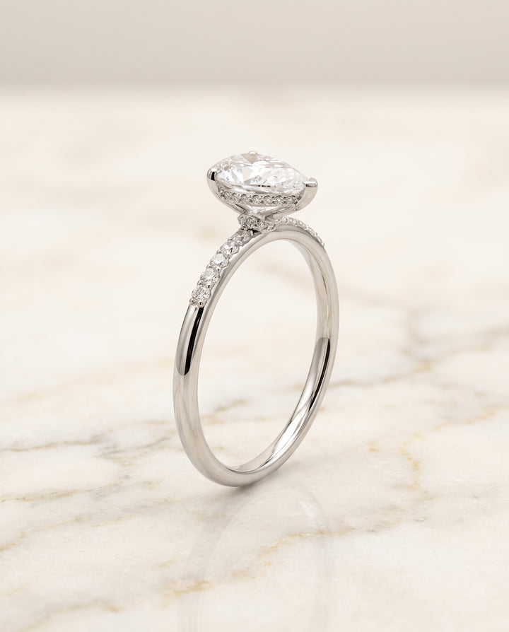 The Abbey Hidden Halo Pavé Princess Cut Engagement Ring Setting in 18K White Gold