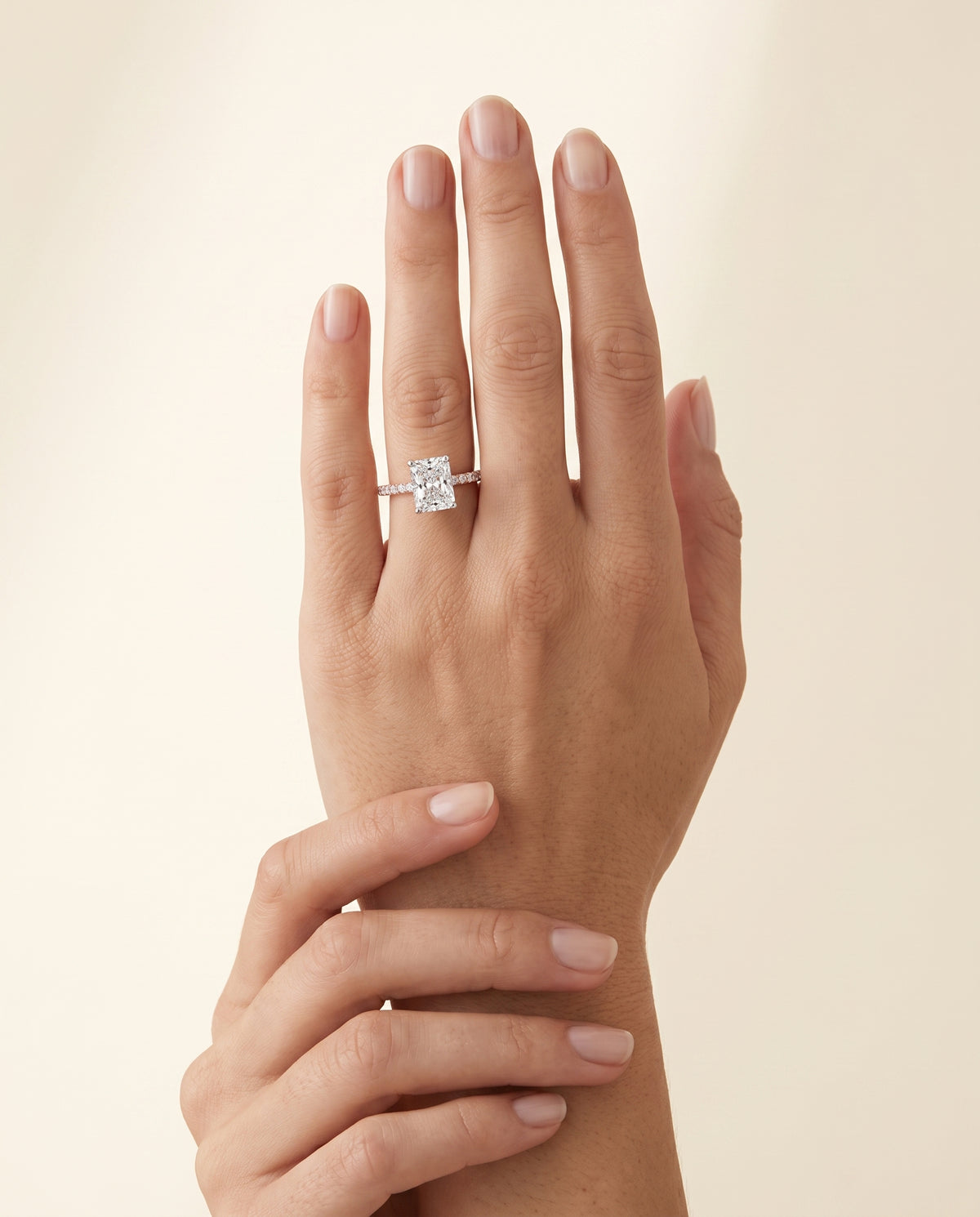 The Abbey Hidden Halo Pavé Radiant Cut Engagement Ring Setting in 14K Rose Gold