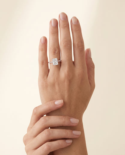 The Abbey Hidden Halo Pavé Radiant Cut Engagement Ring Setting in 14K Rose Gold
