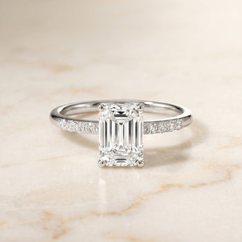 The Abbey Hidden Halo Pavé Emerald Cut Engagement Ring Setting in Platinum