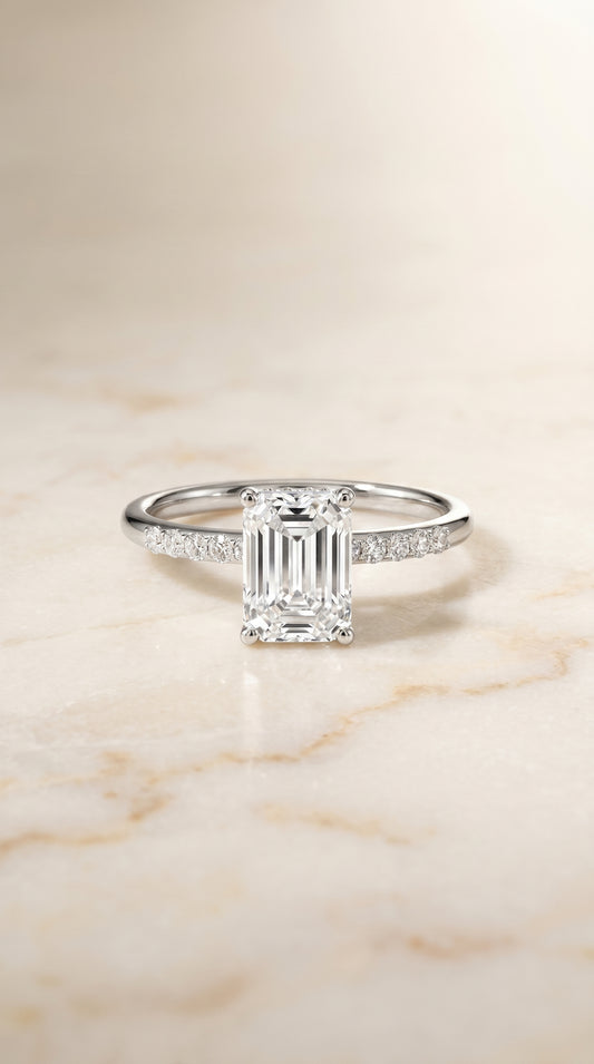 The Abbey Hidden Halo Solitaire Engagement Ring Setting for Emerald Cut Diamonds in Platinum