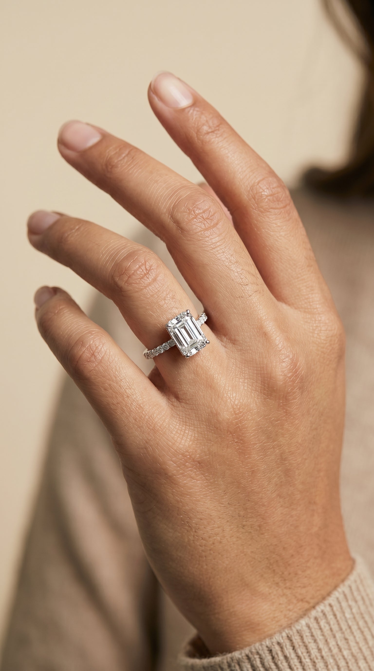 The Abbey engagement ring setting in 18K White Gold, hidden halo pavé cut design | RockHer