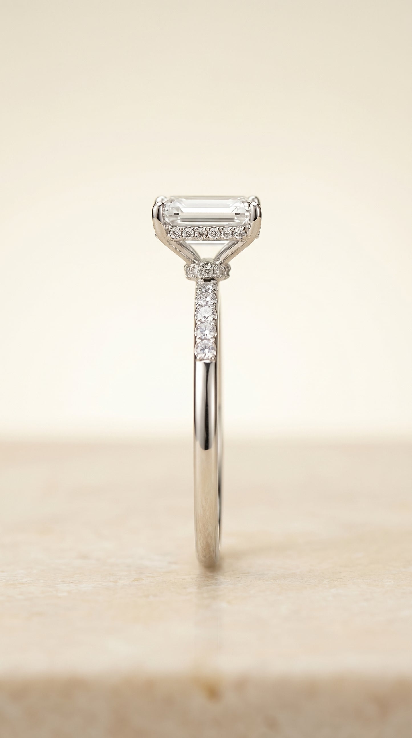 The Abbey Hidden Halo Solitaire Engagement Ring Setting for Emerald Cut Diamonds in Platinum