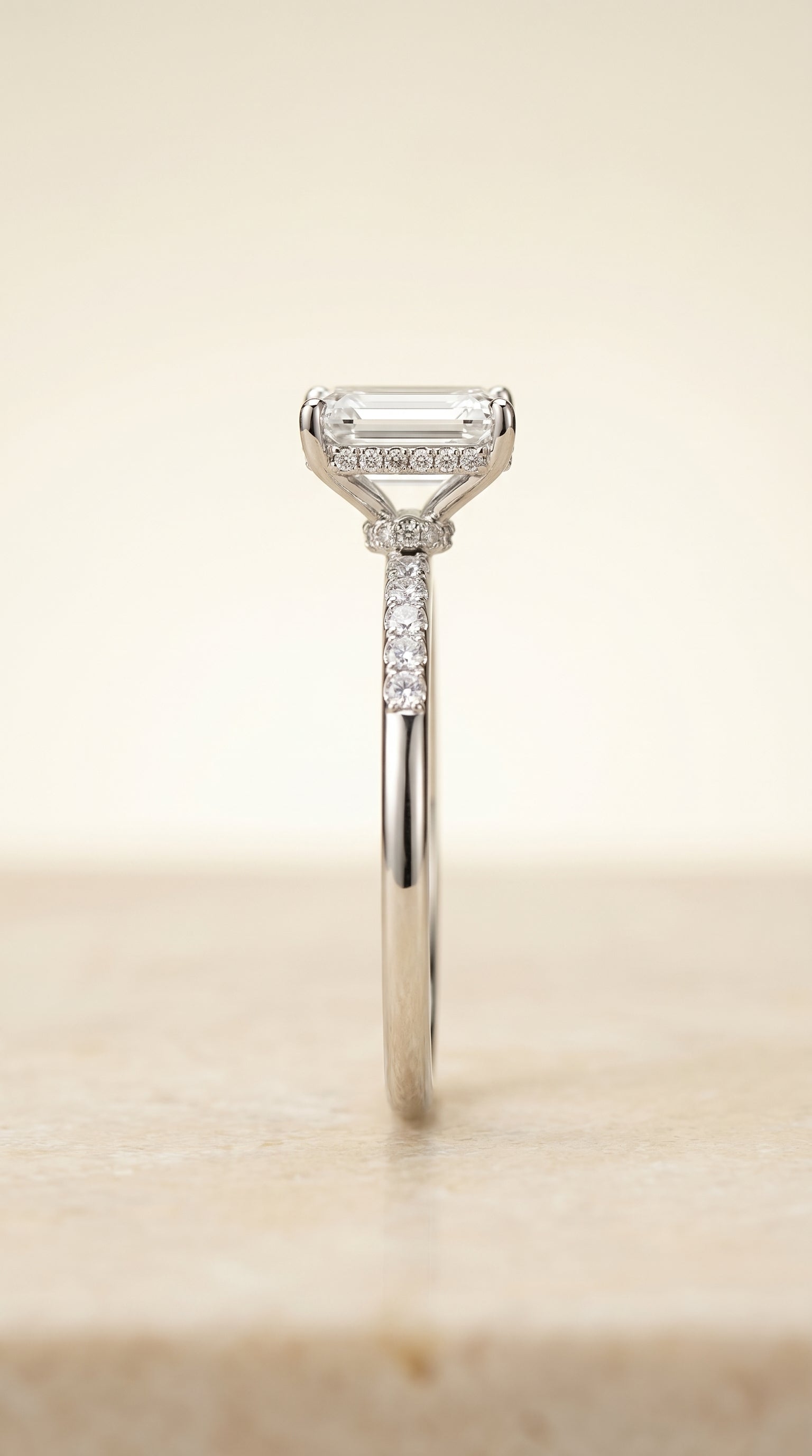The Abbey setting for emerald diamonds, made to order in 18K White Gold | RockHer