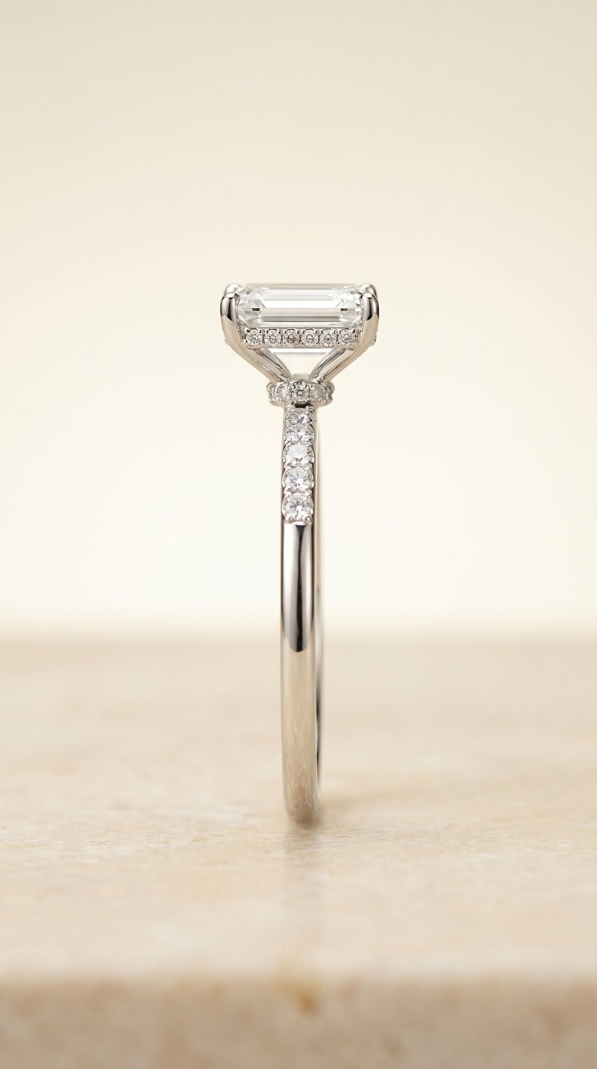The Abbey setting for emerald diamonds, made to order in Platinum | RockHer