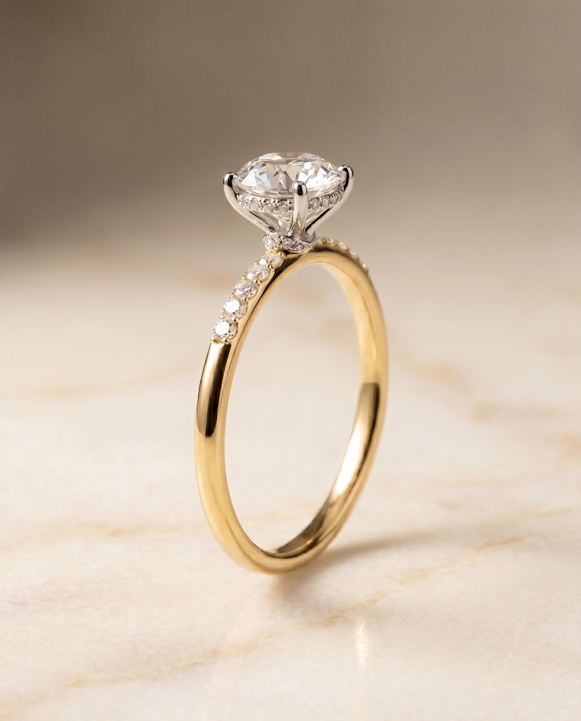 Hidden Halo Pavé styling on The Abbey round engagement ring setting | RockHer