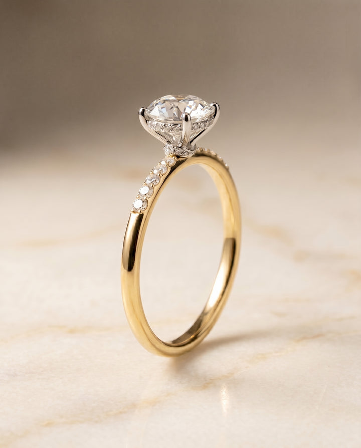 The Abbey Hidden Halo Pavé Round Engagement Ring Setting in 18K Yellow Gold