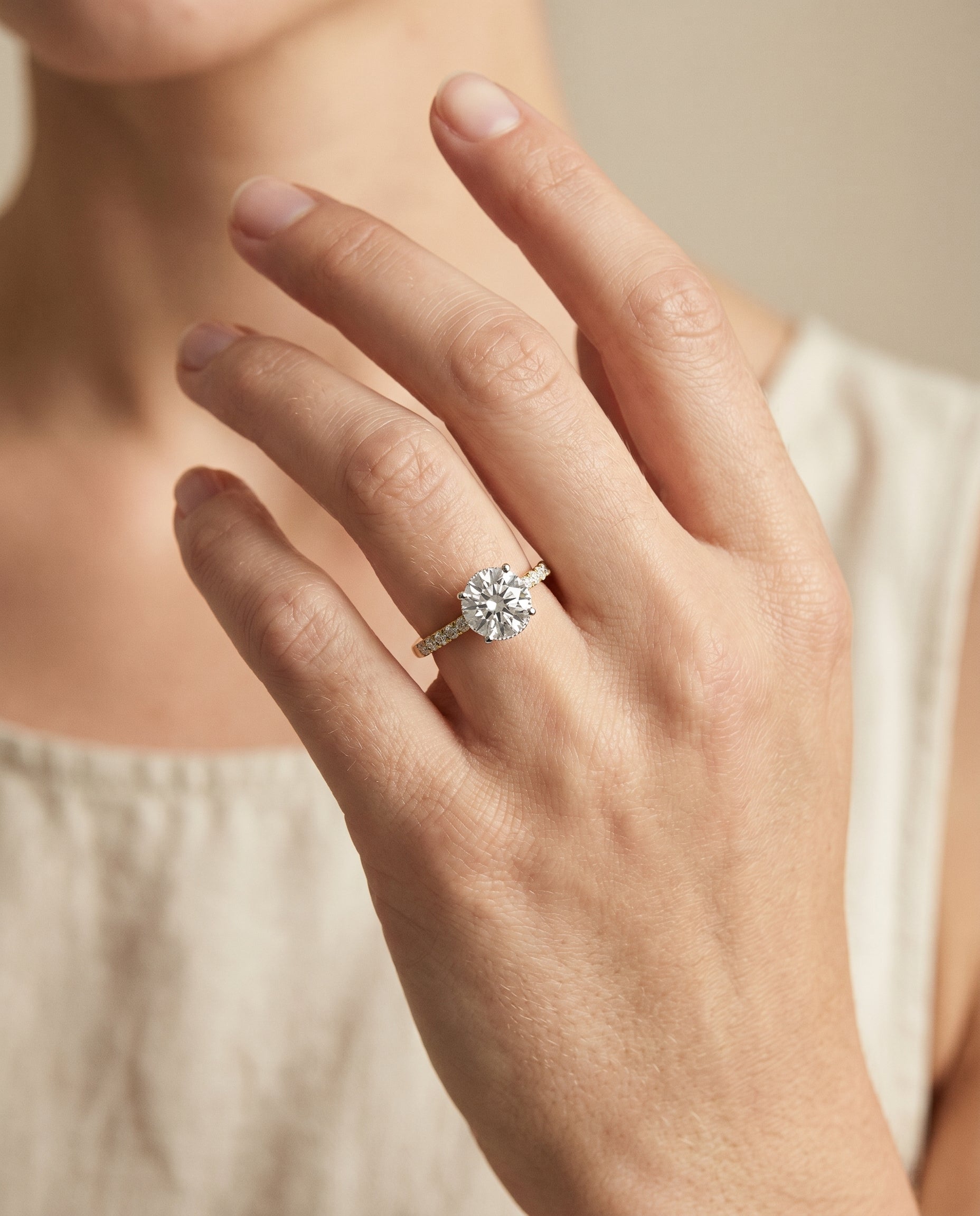 The Abbey engagement ring setting in 18K Yellow Gold, hidden halo pavé design | RockHer