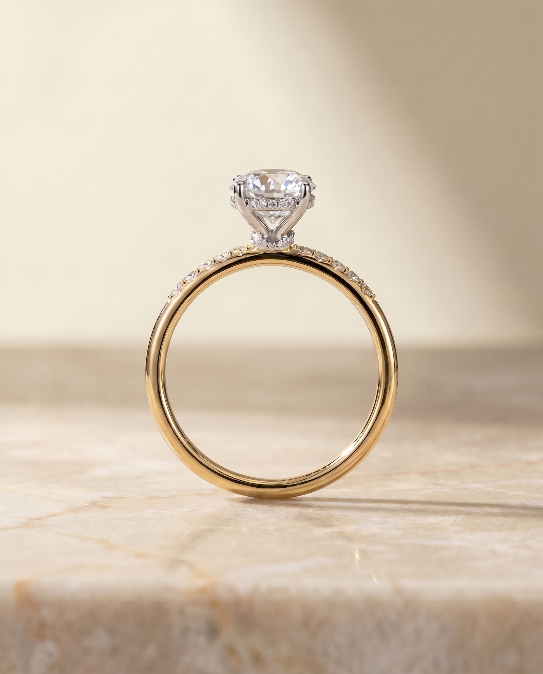 The Abbey setting for round diamonds, made to order in 18K Yellow Gold | RockHer
