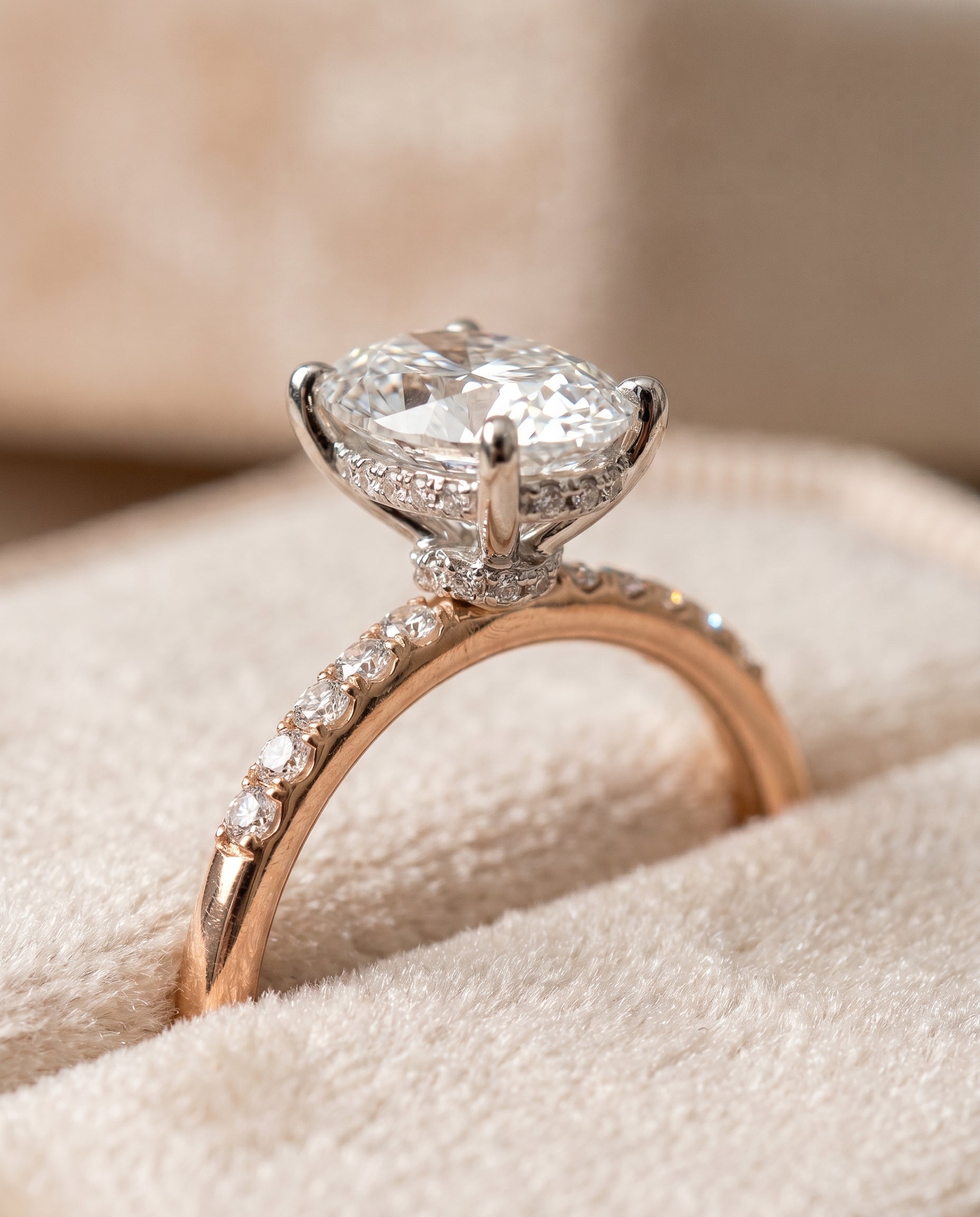 14K Rose Gold band of The Abbey oval engagement ring setting | RockHer