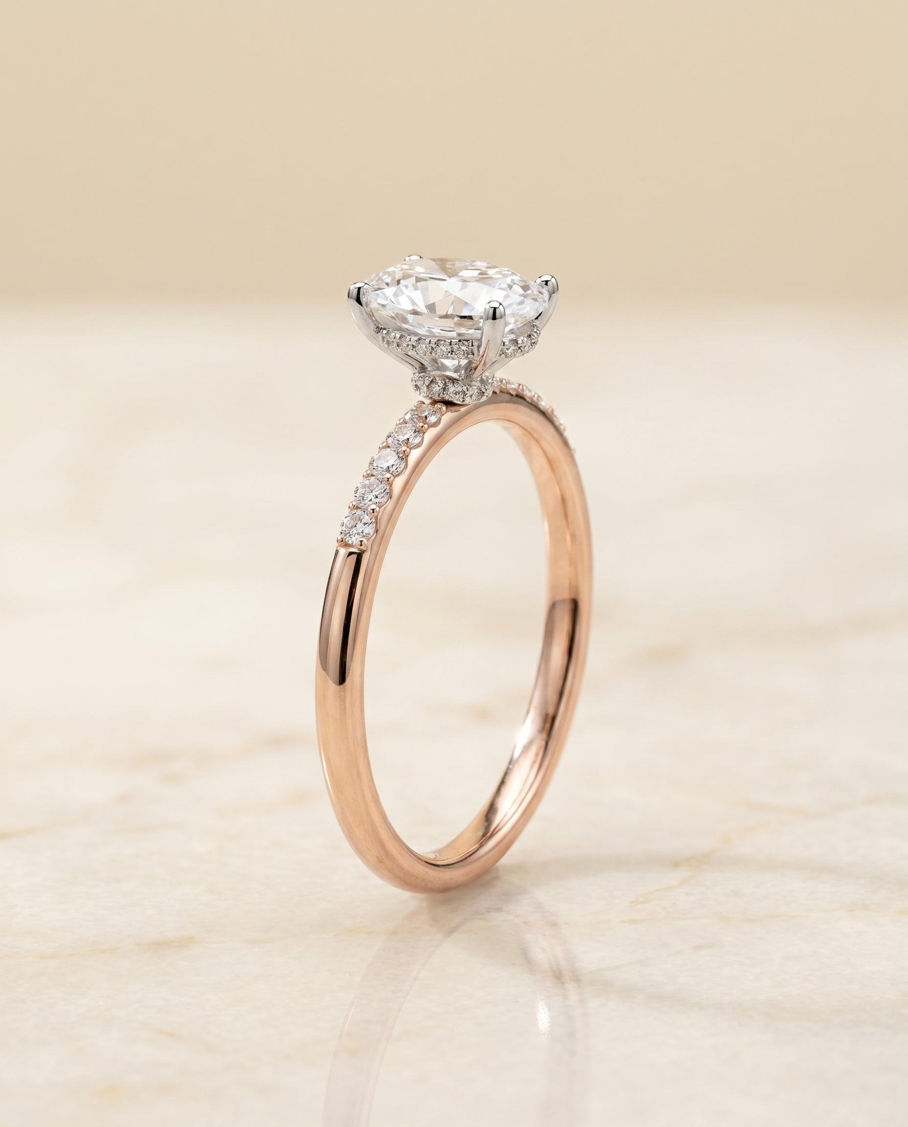 Hidden Halo Pavé styling on The Abbey oval engagement ring setting | RockHer
