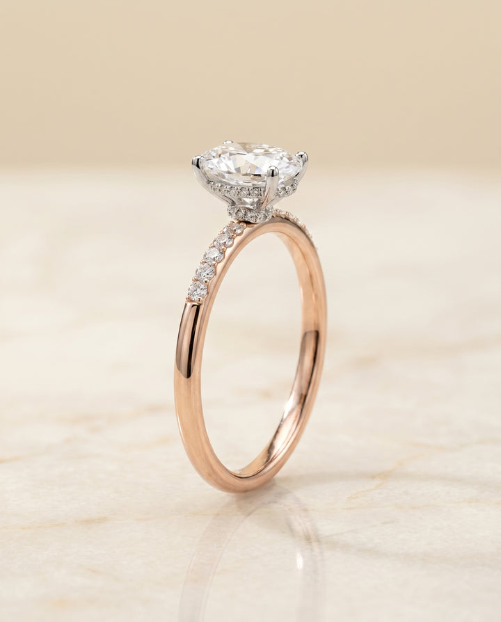 The Abbey Solitaire Engagement Ring Setting for Oval Diamonds in 14K Rose Gold