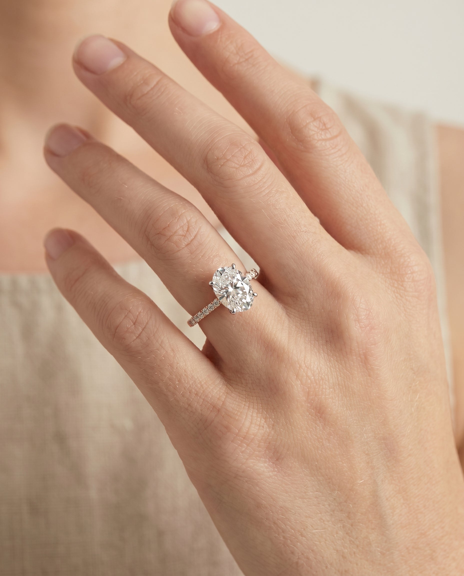 The Abbey engagement ring setting in 14K Rose Gold, hidden halo pavé design | RockHer