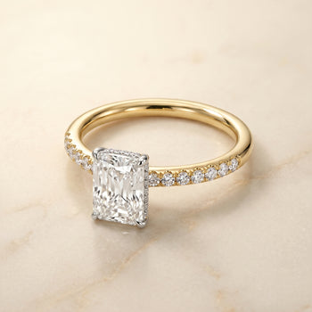 The Abbey Hidden Halo Pavé Radiant Cut Engagement Ring Setting in 18K Yellow Gold