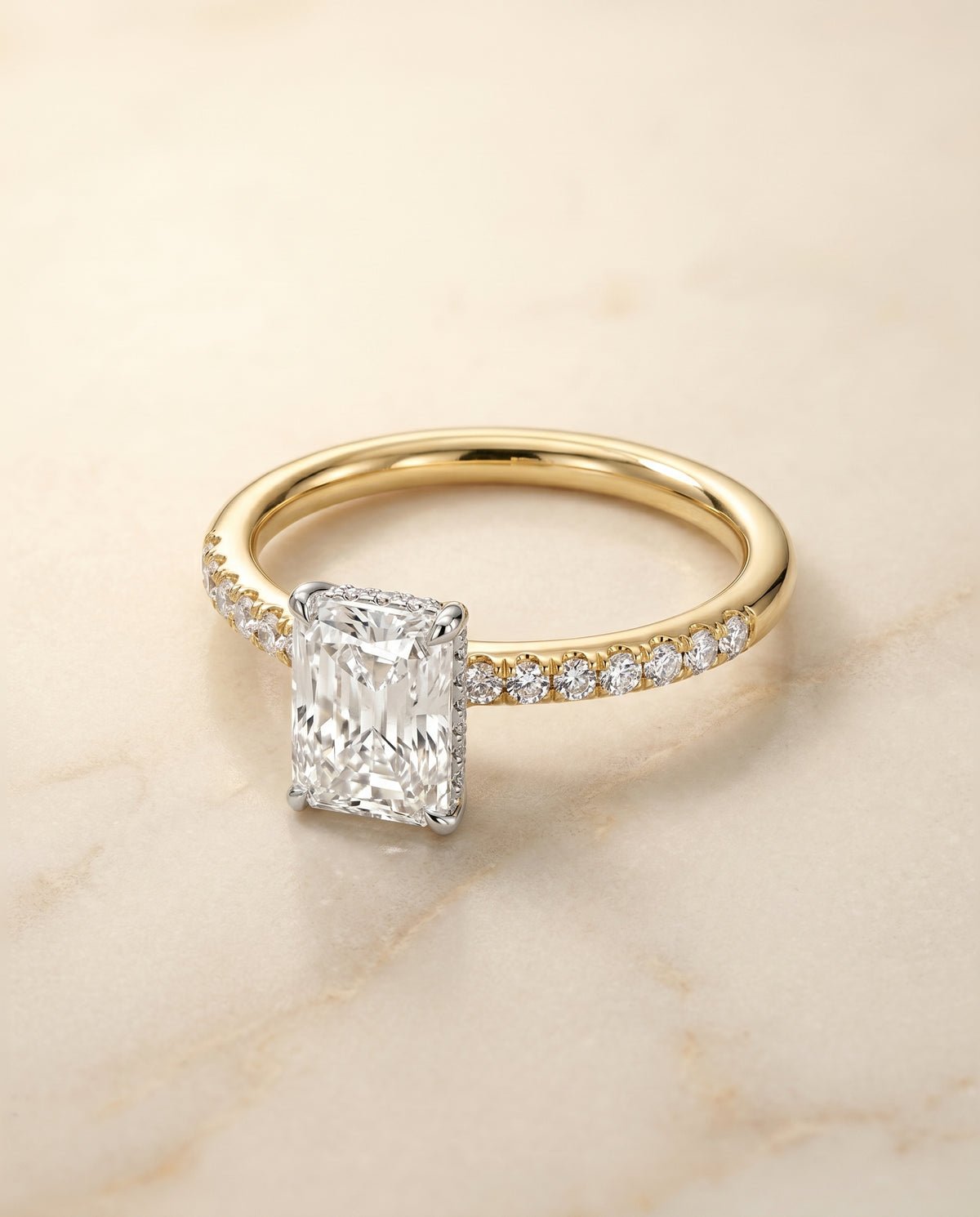 The Abbey radiant engagement ring setting in 18K Yellow Gold | RockHer
