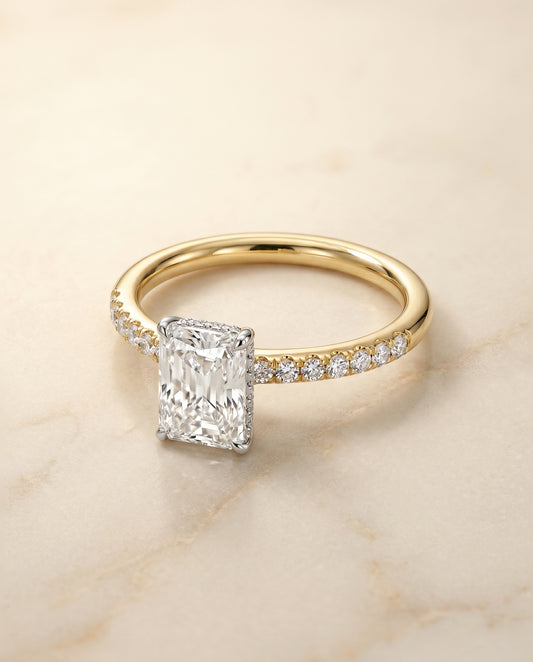 The Abbey Solitaire Engagement Ring Setting for Radiant Diamonds in 18K Yellow Gold