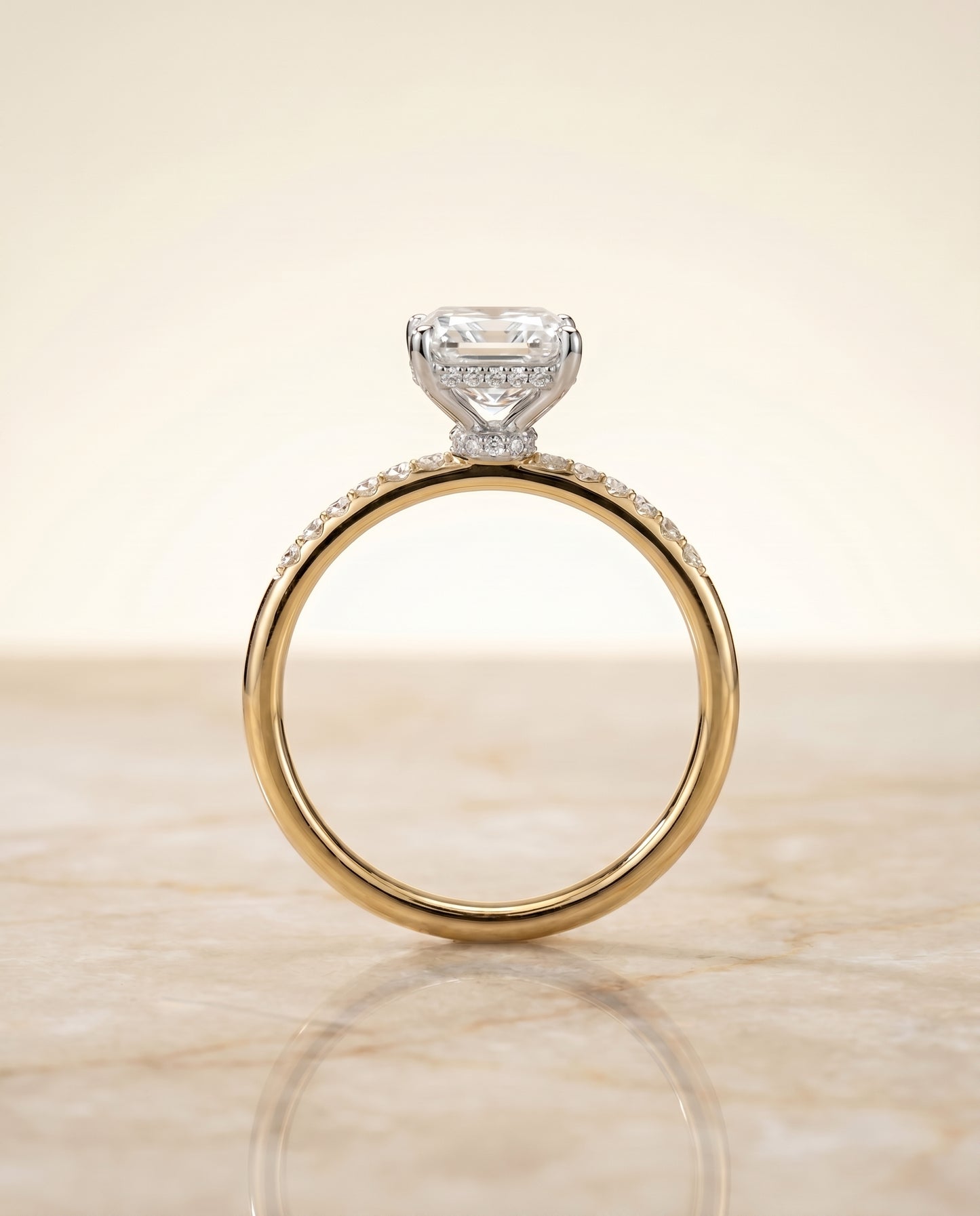 The Abbey Hidden Halo Pavé Radiant Cut Engagement Ring Setting in 18K Yellow Gold