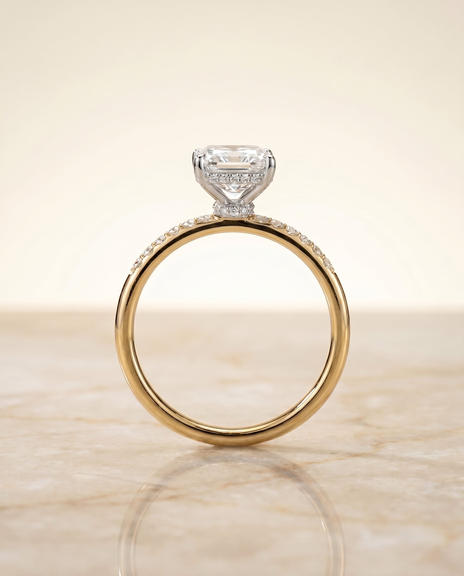 The Abbey setting for radiant diamonds, made to order in 18K Yellow Gold | RockHer