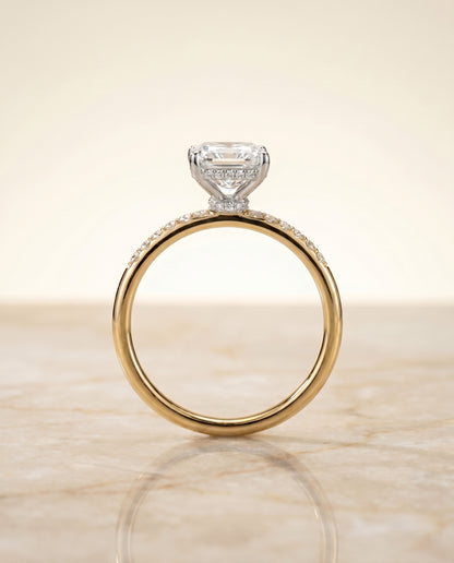 The Abbey Hidden Halo Pavé Radiant Cut Engagement Ring Setting in 18K Yellow Gold