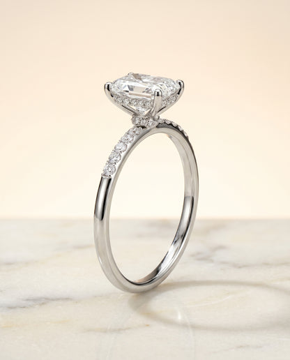 The Abbey Hidden Halo Pavé Radiant Cut Engagement Ring Setting in 18K White Gold