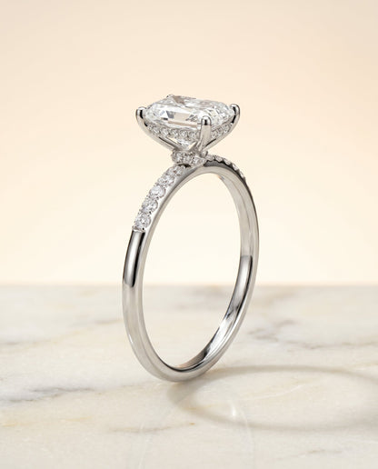Abbey Select Hidden Halo Pavé Radiant Cut Lab Diamond Engagement Ring in Platinum, front view | RockHer