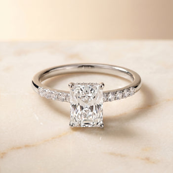 The Abbey Hidden Halo Pavé Radiant Cut Engagement Ring Setting in Platinum