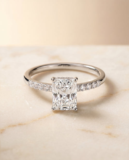 The Abbey Solitaire Engagement Ring Setting for Radiant Diamonds in Platinum