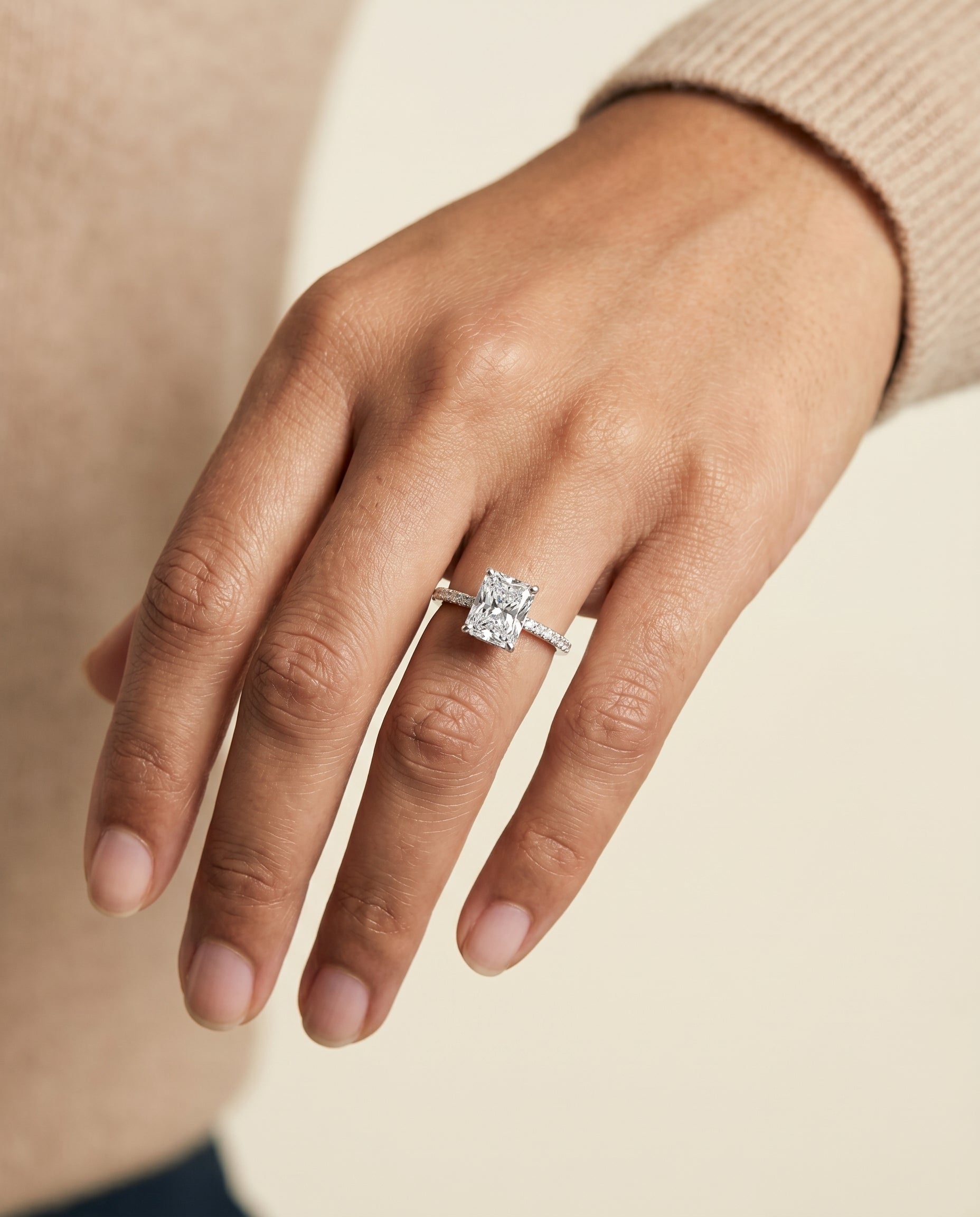 The Abbey engagement ring setting in Platinum, hidden halo pavé cut design | RockHer