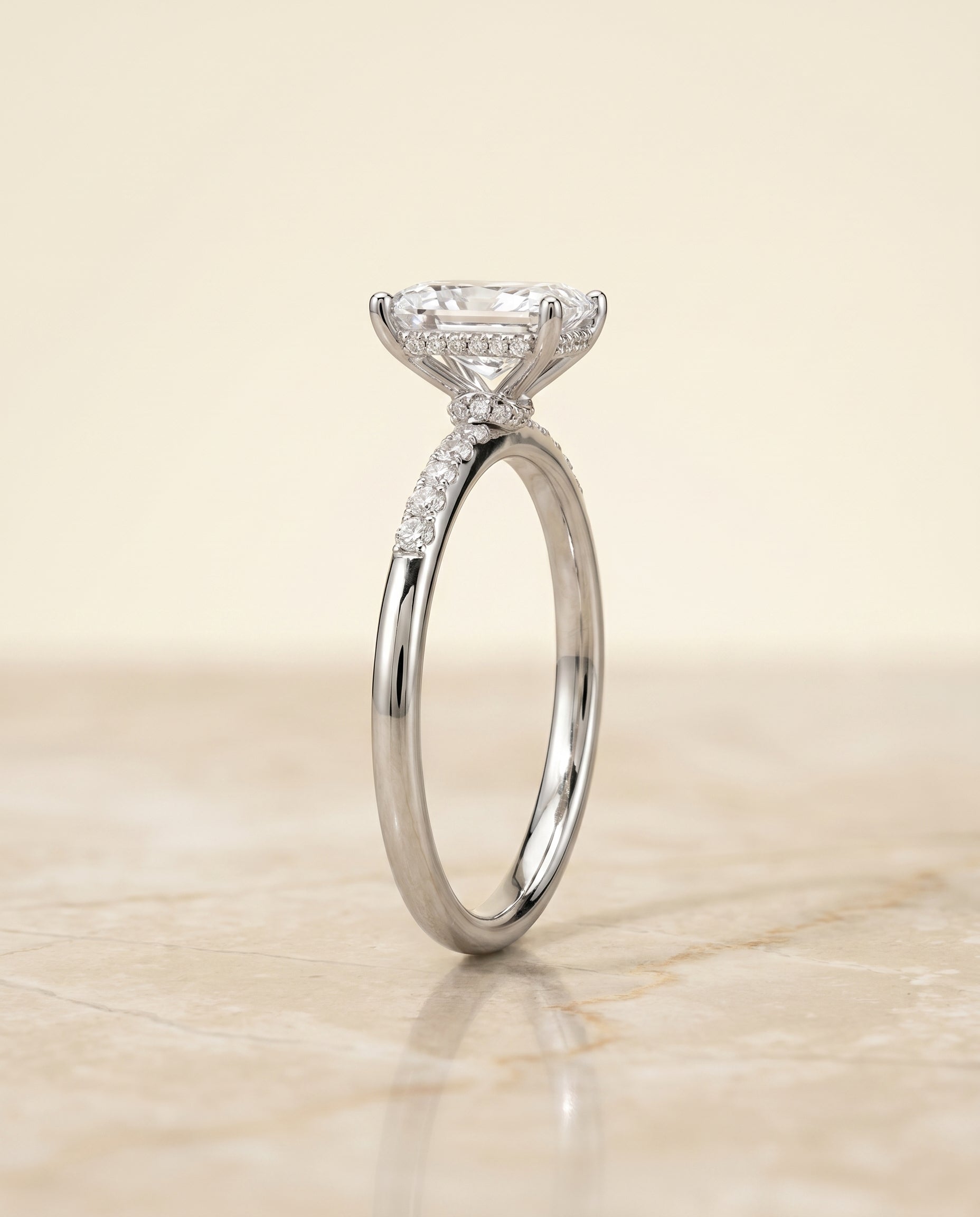 The Abbey setting for radiant diamonds, made to order in Platinum | RockHer
