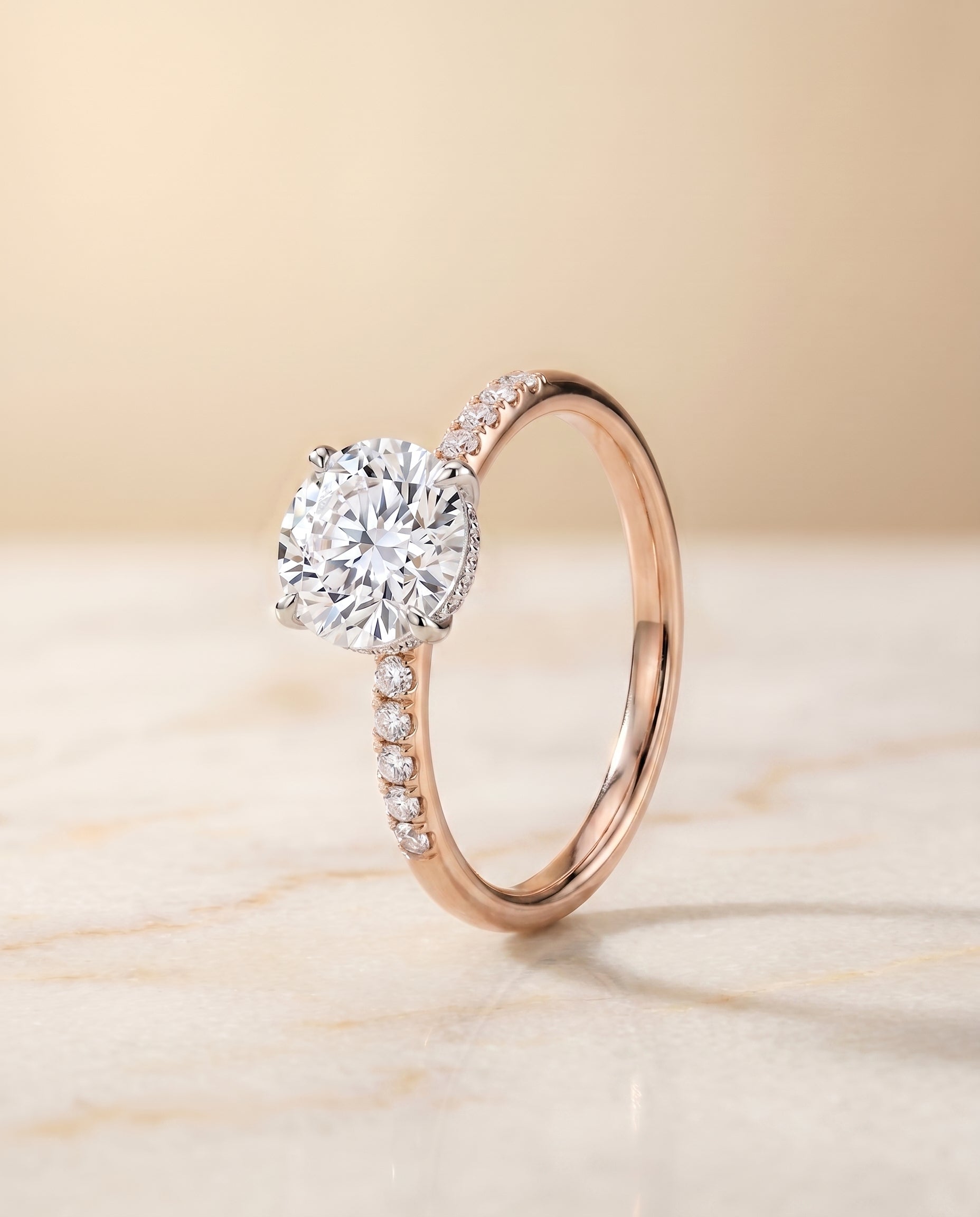 The Abbey setting for round diamonds, made to order in 14K Rose Gold | RockHer