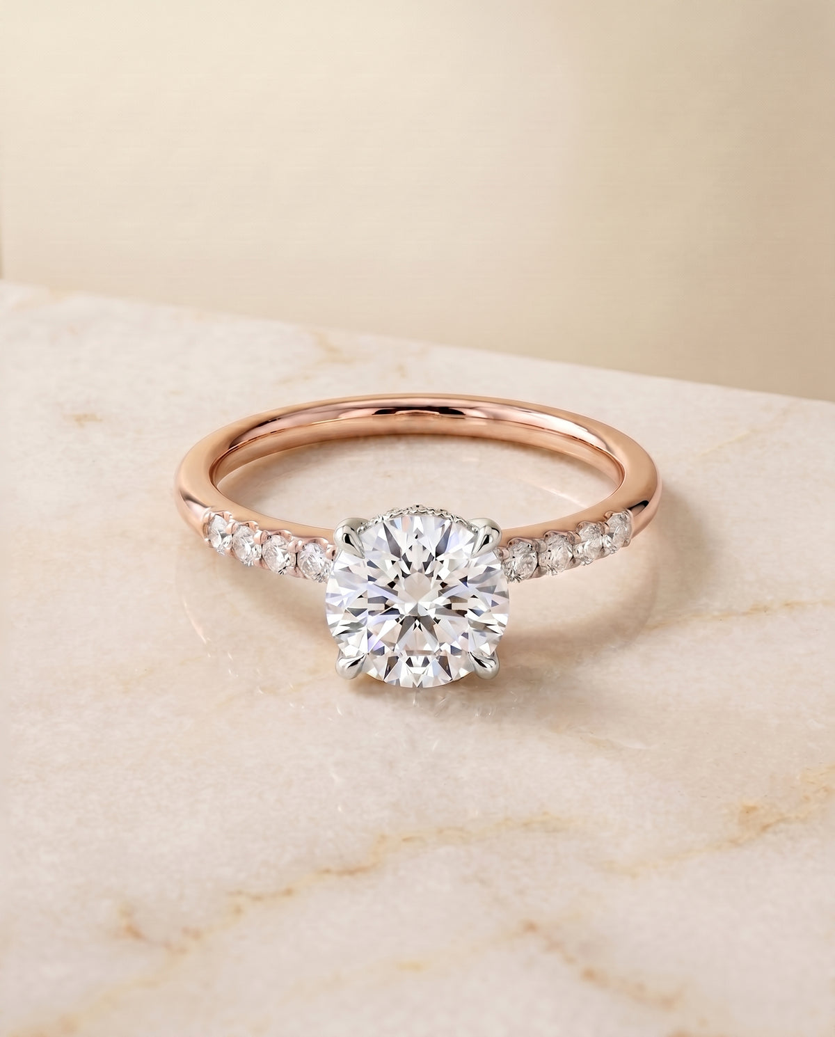 The Abbey round engagement ring setting in 14K Rose Gold | RockHer