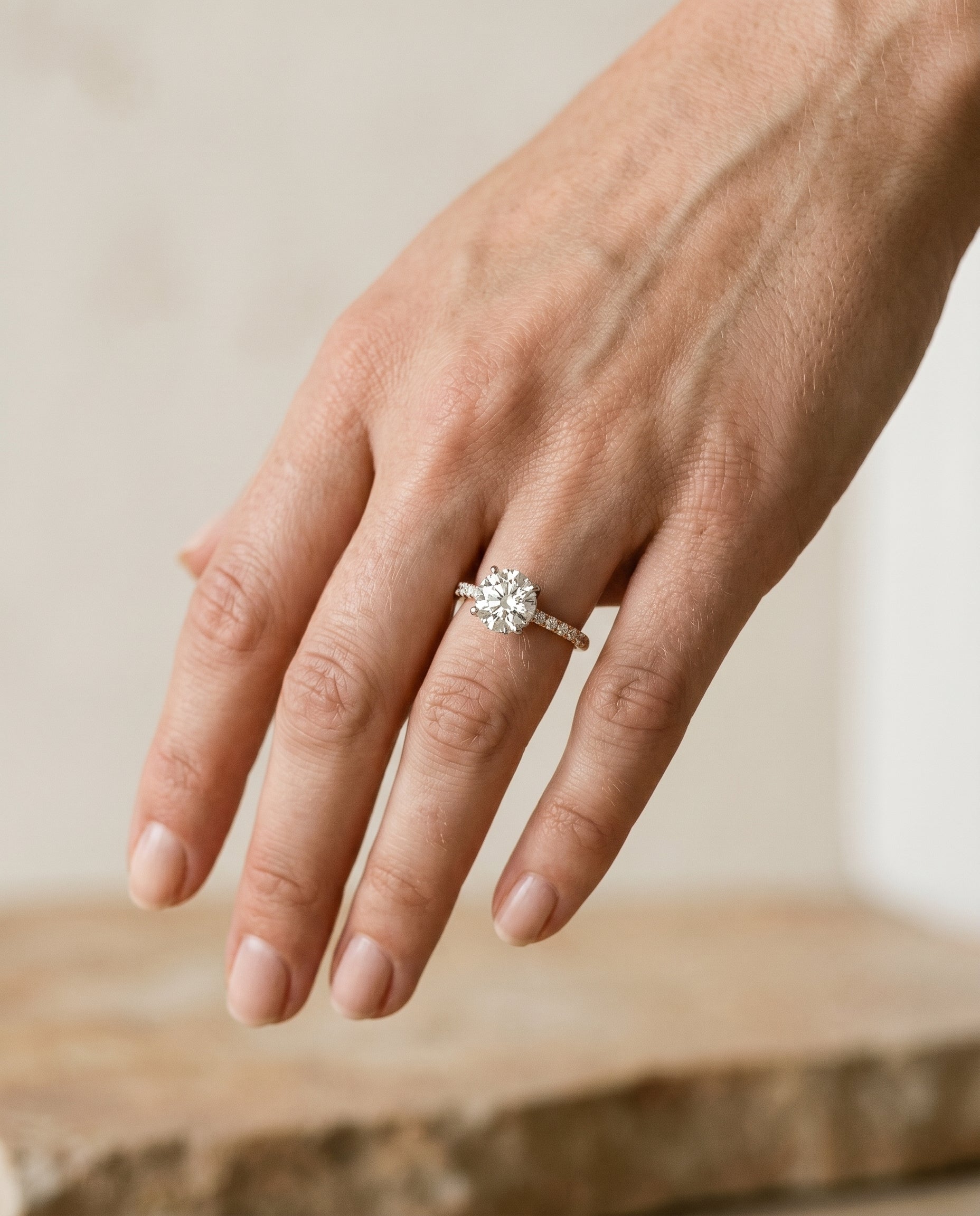 The Abbey engagement ring setting in 14K Rose Gold, hidden halo pavé design | RockHer