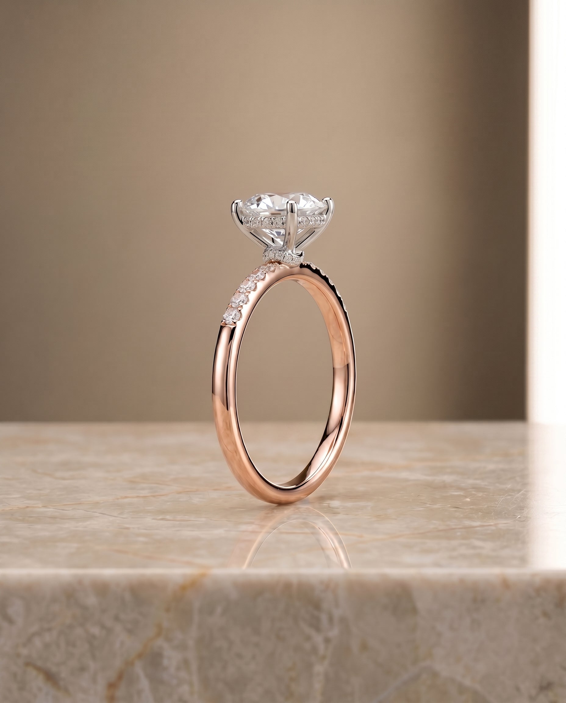 Hidden Halo Pavé styling on The Abbey round engagement ring setting | RockHer