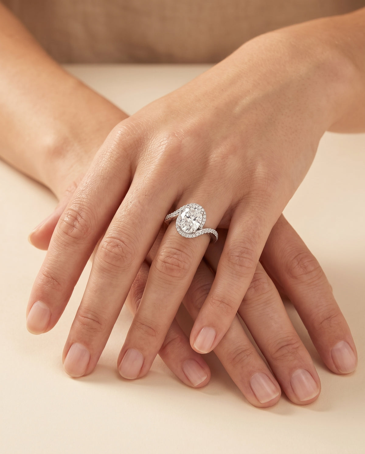 The Adelaide Pavé Swirl Halo Oval Engagement Ring Setting in Platinum