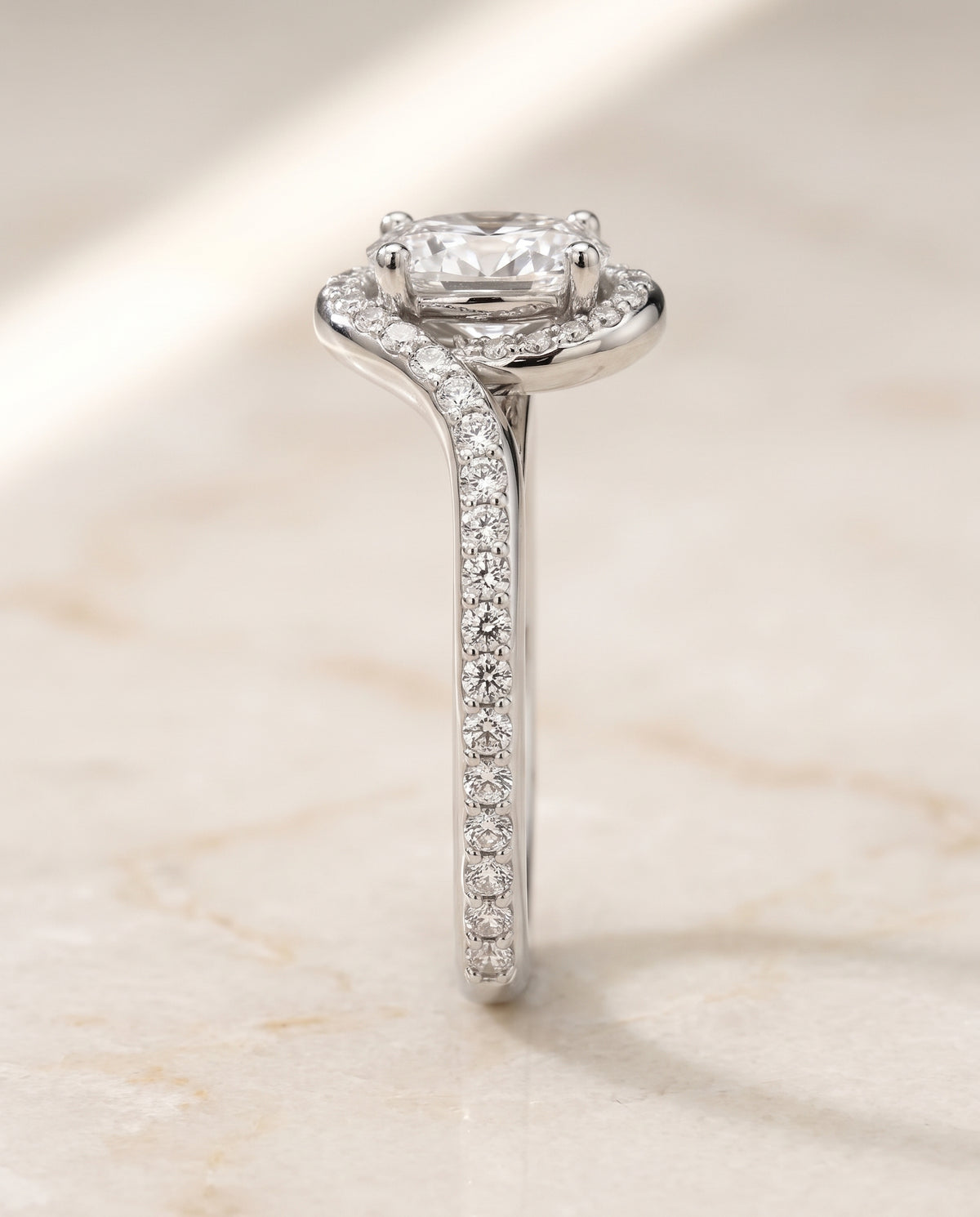 The Adelaide Pavé Swirl Halo Oval Engagement Ring Setting in Platinum