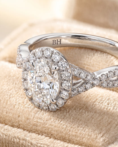 The Adelaide Pavé Swirl Halo Oval Engagement Ring Setting in Platinum