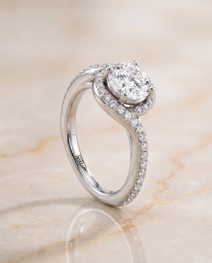 The Adelaide Pavé Swirl Halo Round Engagement Ring Setting in Platinum
