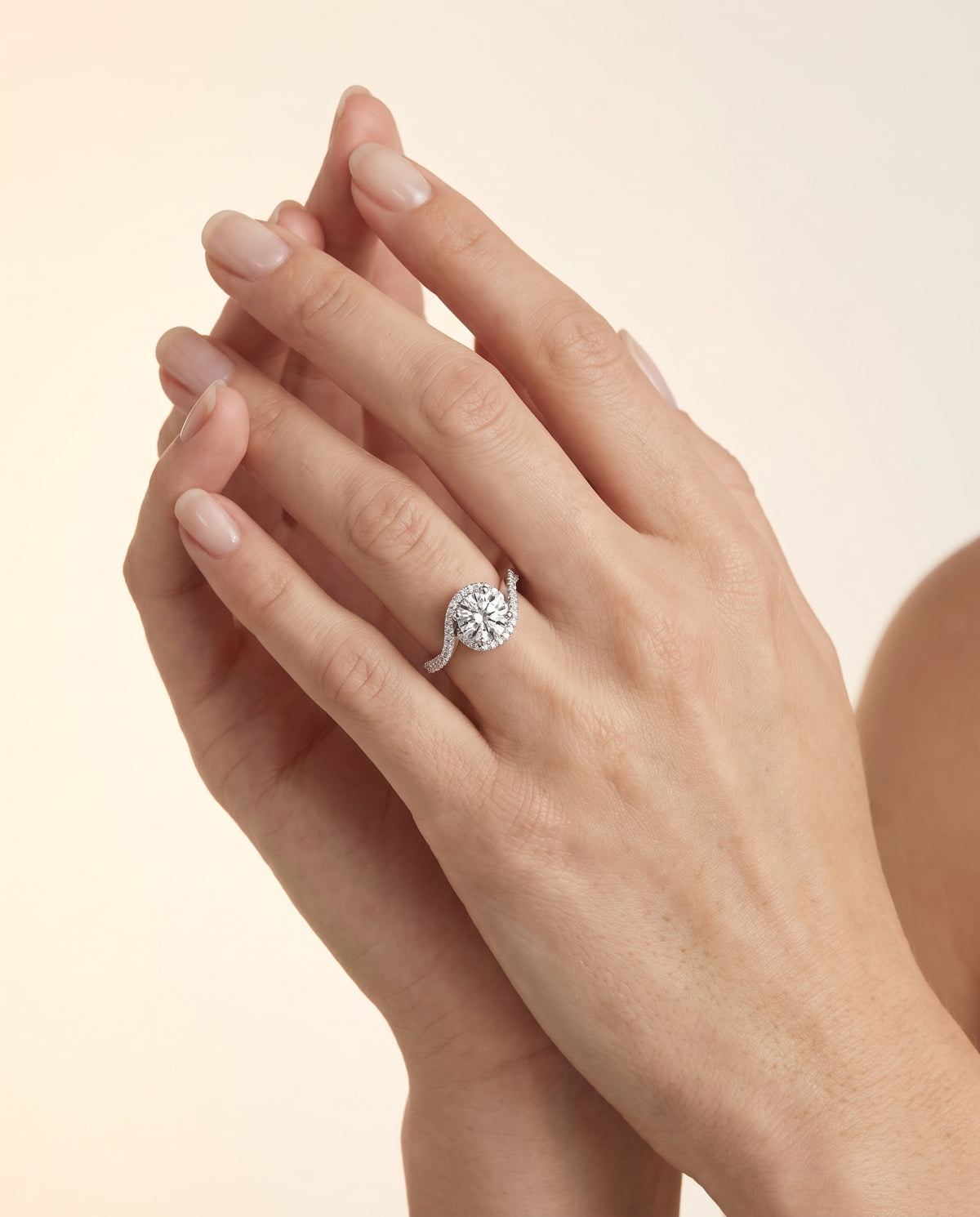 The Adelaide Pavé Swirl Halo Round Engagement Ring Setting in Platinum