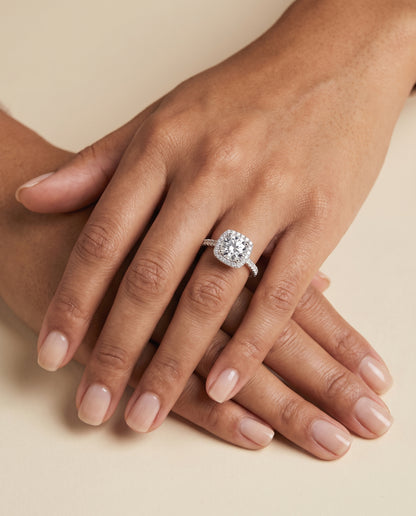 The Adriana Cathedral Pavé Halo Round Engagement Ring Setting in Platinum