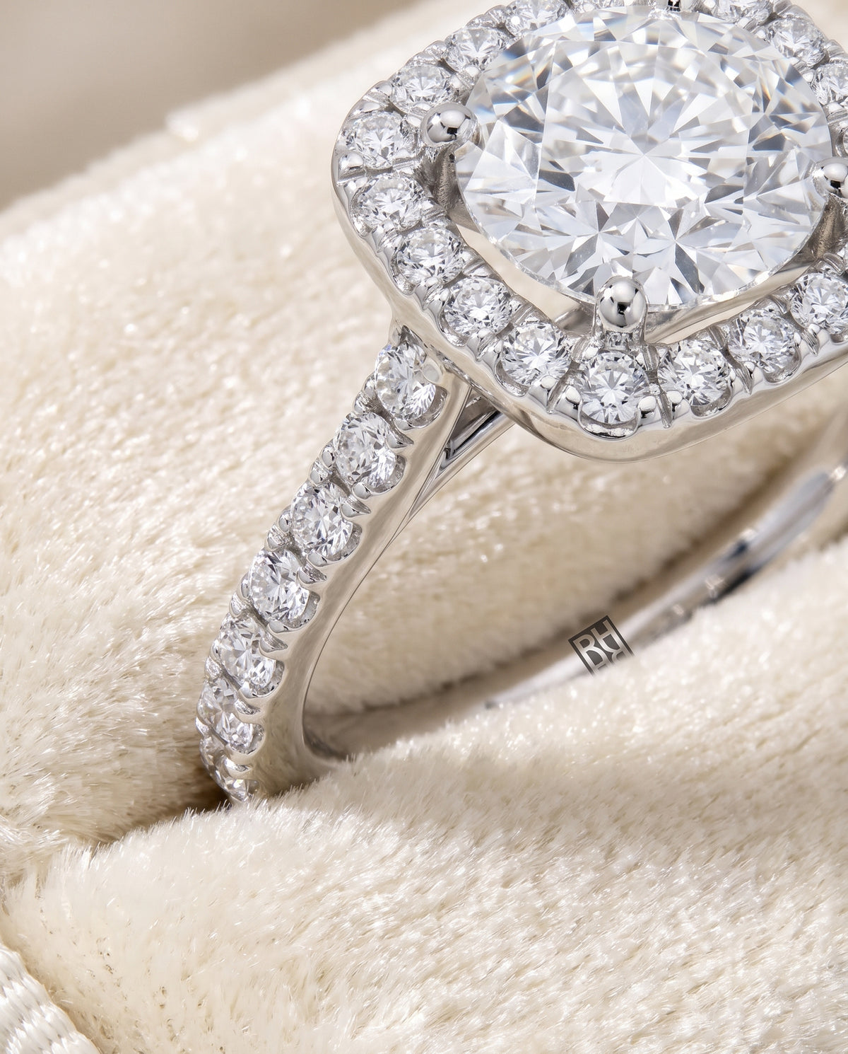 The Adriana Cathedral Pavé Halo Round Engagement Ring Setting in Platinum